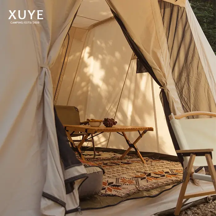 Tente de camping en plein air, tente arquée rétro en coton 300x300x200cm, tente de glamping imperméable, tente quatre saisons pour la famille
