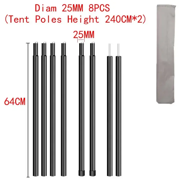 Poteaux de tente pour bâche, poids de roulement 150KG, accessoires de Camping réglables pour sac à dos, 16MM/19MM/25MM