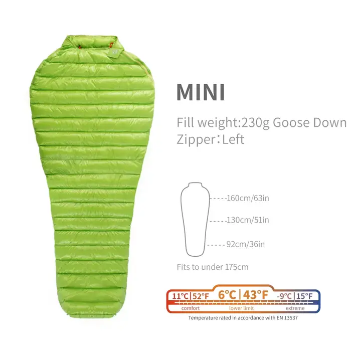 AEGISMAX MINI 6 degrés 800FP sac de couchage en duvet d'oie sac de couchage ultraléger pour Camping 