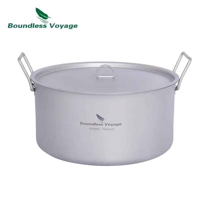 Boundless Voyage Camping en plein air Marmite 5 L Titane Marmite avec Couvercle Poignée Pliante Rand