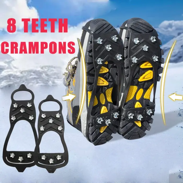Crampons à 8 dents pour bottes de neige et de glace, couvertures antidérapantes pour chaussures, hiv