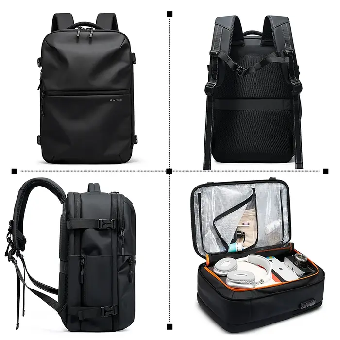 BANGE Hot nouveau sac de cabine antivol séparation humide et sèche sac à dos de voyage pour hommes femmes bagages à main 15.6 pouces sacs à dos d'ordinateur portable