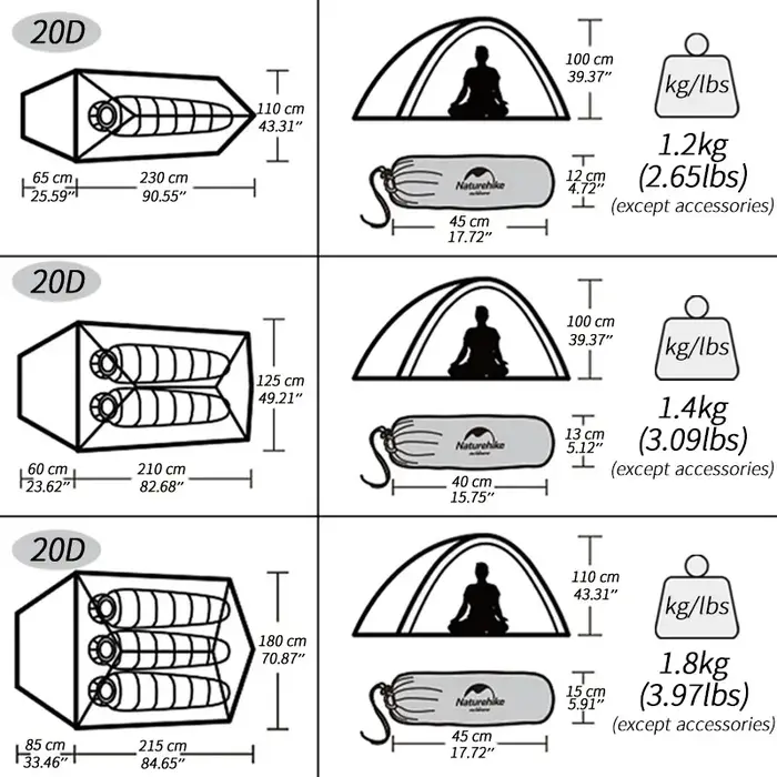 Natureifa-Tente de camping ultralégère Cloud Up 1 2 3 , double couche, étanche, pour randonnée en pl