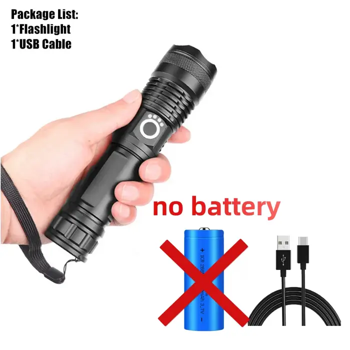 Lampes de poche LED rechargeables 90000 lumens lampe de poche étanche Zoomable super lumineuse avec 