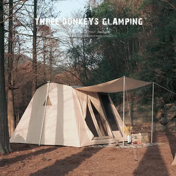 Tente de camping en plein air, tente arquée rétro en coton 300x300x200cm, tente de glamping imperméable, tente quatre saisons pour la famille