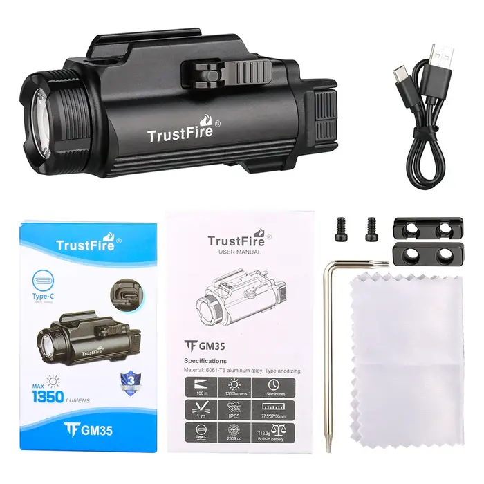 Trustfire GM35 lampe de poche tactique 1350 Lumen type c usb lumière rechargeable armes d'auto-défense torche pour Gl0ck