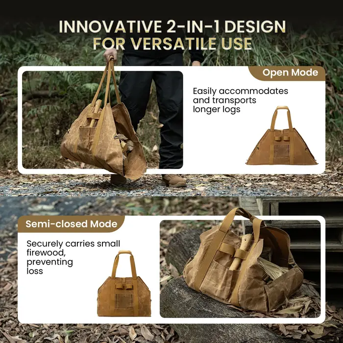 Porte-bois de chauffage 2-en-1 sac de transport de bûches de bois