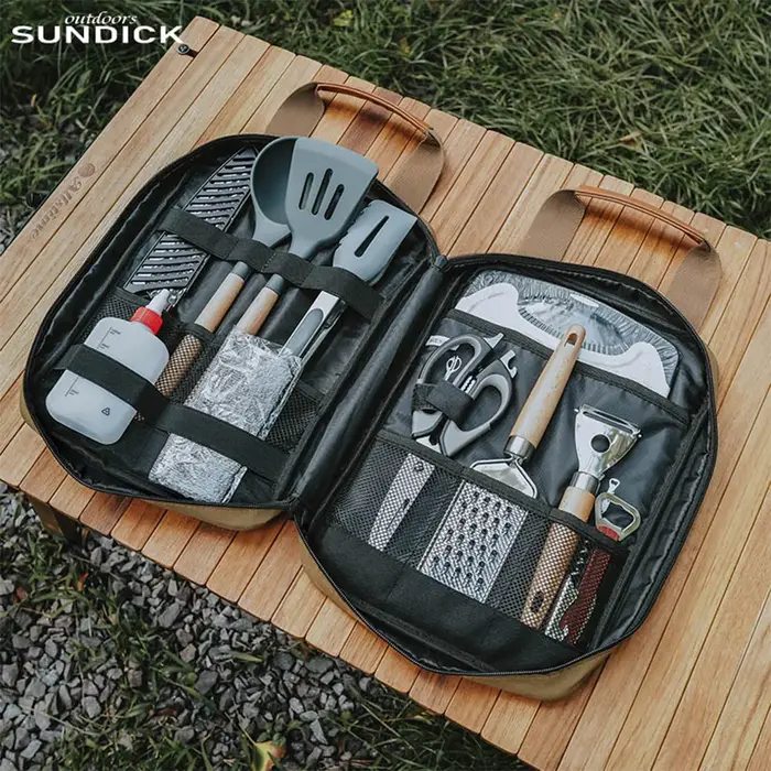 Sac de rangement pour ustensiles de cuisine de camping avec poignée