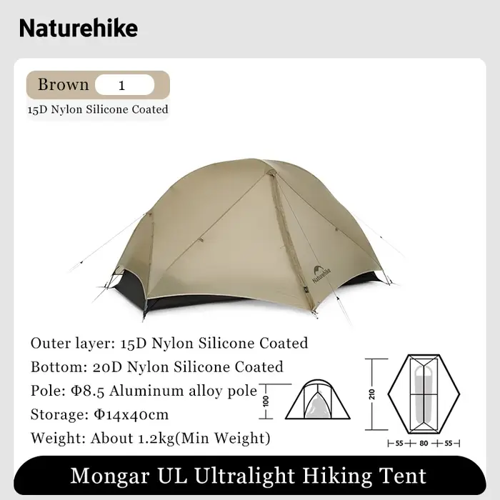 Natureifa-Tente de camping ultralégère Mongar UL 1-2, double couche, étanche, voyage en plein air, t