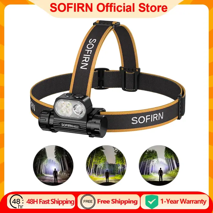 Lampe frontale SOFIRN HS22 2500lm avec réglage progressif de la température de couleur, LED SFT25R 6