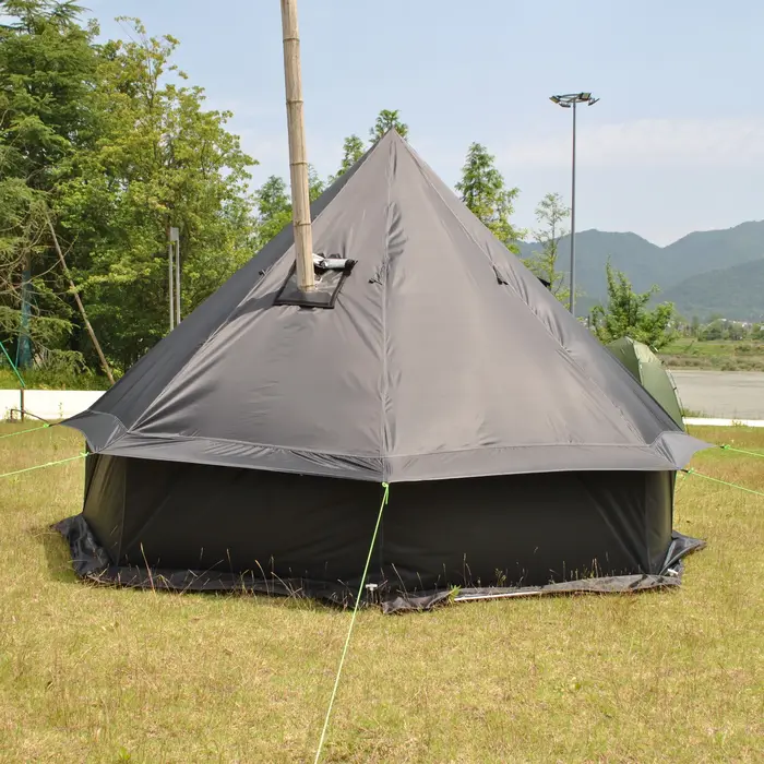 Tente de camping 4 personnes - Tente de glamping spacieuse et respirante résistante à l'eau - Tente de luxe en forme de cloche pour poêle extérieur