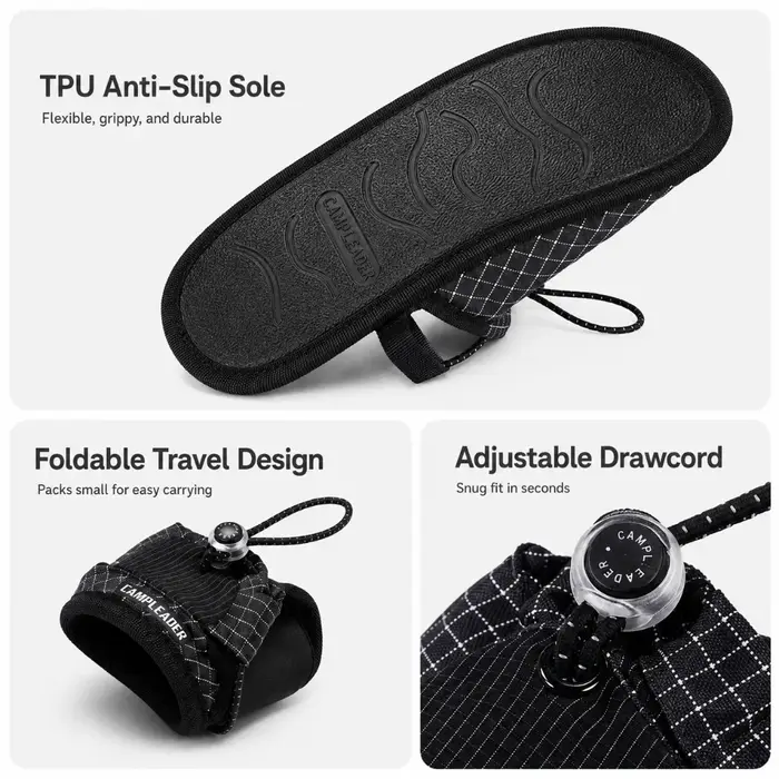 CAMPLEADER Chaussons de camping pliables légers, séchage rapide, antidérapants, chaussures aquatiques pour la plage, l'hôtel, les voyages en avion, le camping