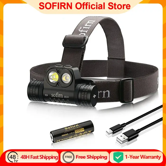 Sofirn HS20 2700lm USB C lampe frontale LED Rechargeable 18650 phare puissant avec projecteur