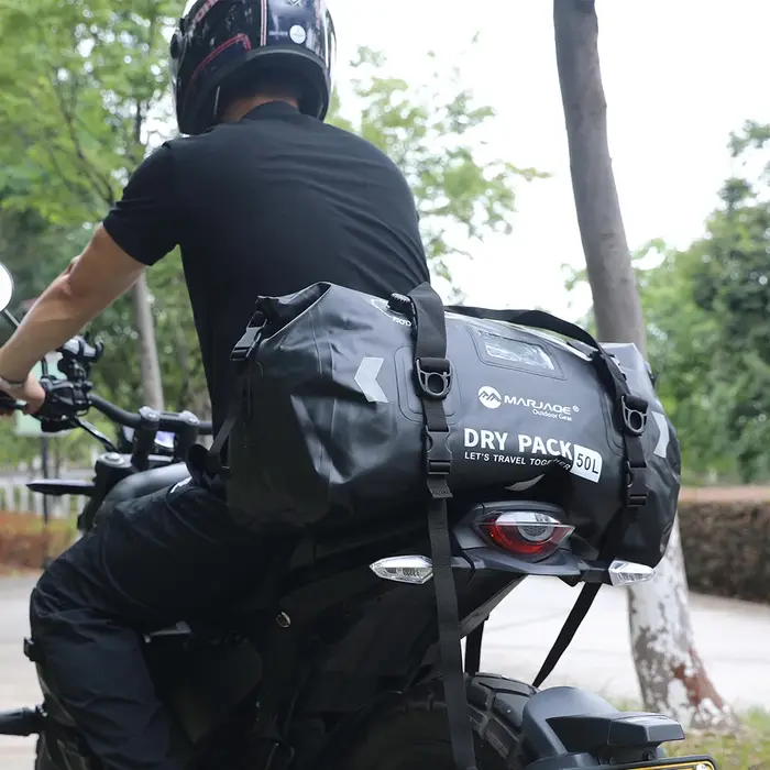 Sac sec pour moto 50L/80L, sac arrière étanche avec sangles en corde, sac en rouleau pour kayak, Camping, bateau, moto