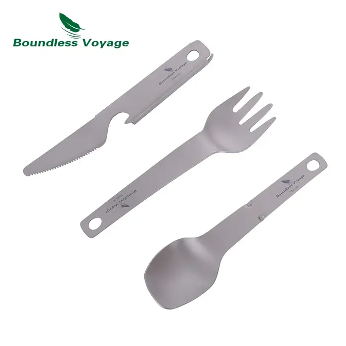 Ensemble de vaisselle en titane Voyage sans limites, couteau utilitaire d'extérieur, fourchette cuil