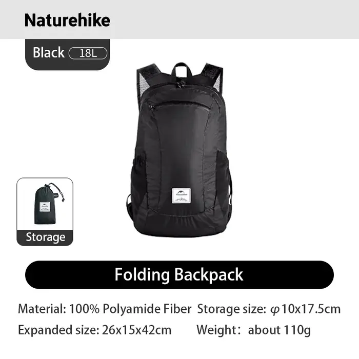 Sac à dos de randonnée Naturehike 18L, léger, portable, pliable, imperméable, pour femmes et hommes,