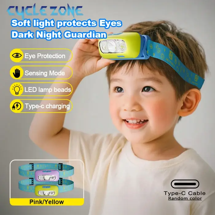 Enfants LED phares capteur phare type-c Rechargeable tête lampe de poche