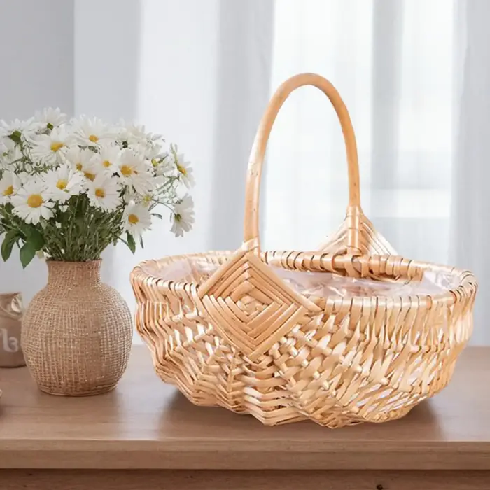 Panier de pique-nique en osier tissé avec poignée