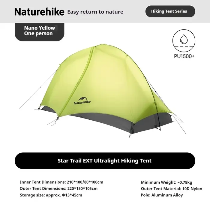 Tente de randonnée Naturehike Star Trail EXT 10D en nylon enduit de silicone ultra-léger, résistance