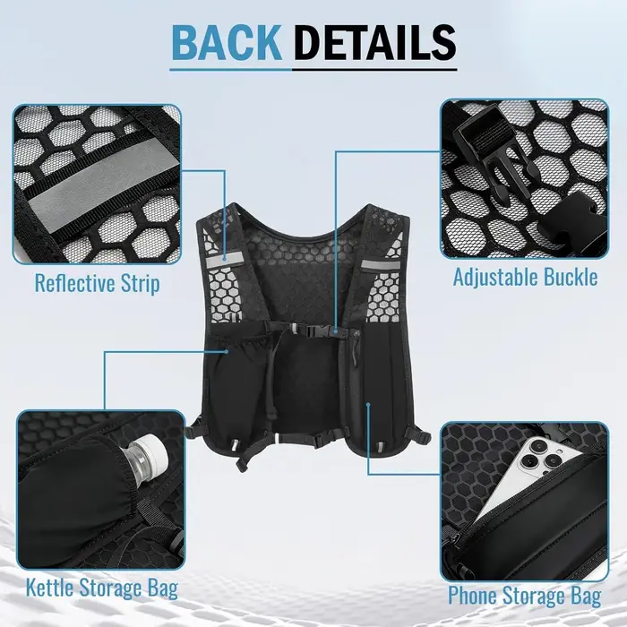 Gilet de course à pied avec bouteille d'eau, léger, respirant, poches de rangement extra-larges, sacs d'hydratation pour femmes et hommes