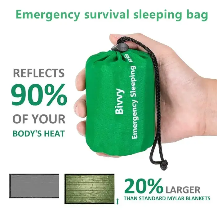 Sac de couchage d'urgence thermique léger et imperméable - Sac de bivouac - Couverture de survie pour le camping