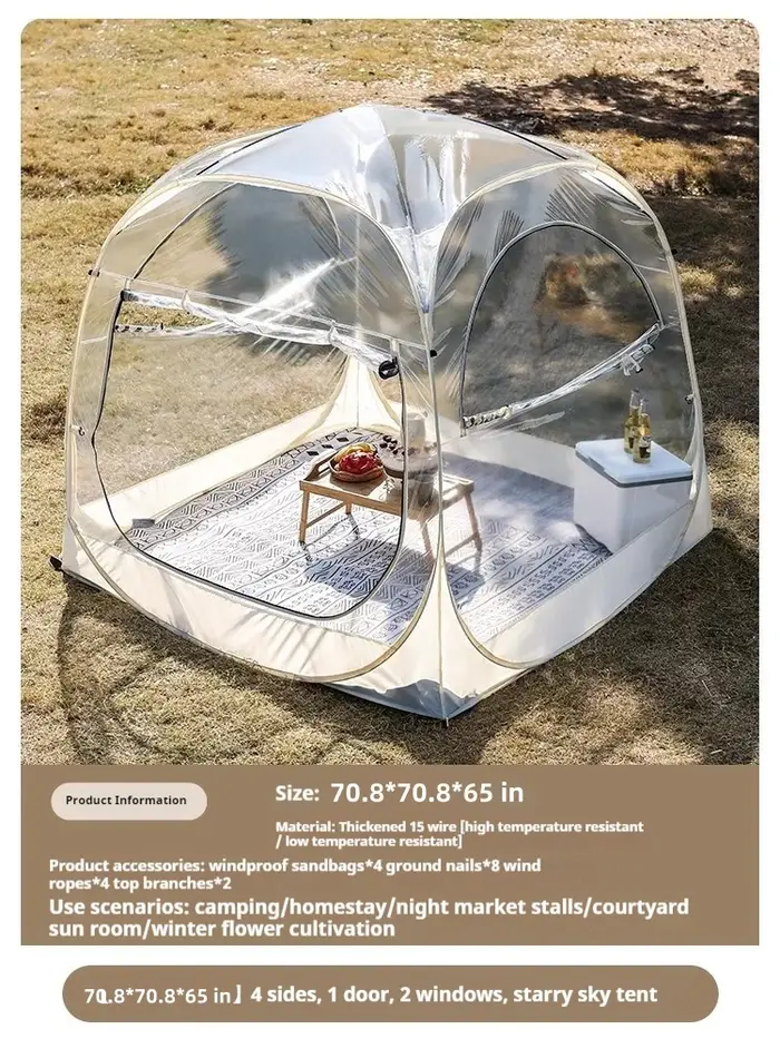 Tente transparente sphérique pour camping en plein air, ciel étoilé, maison à bulles, salon de solei