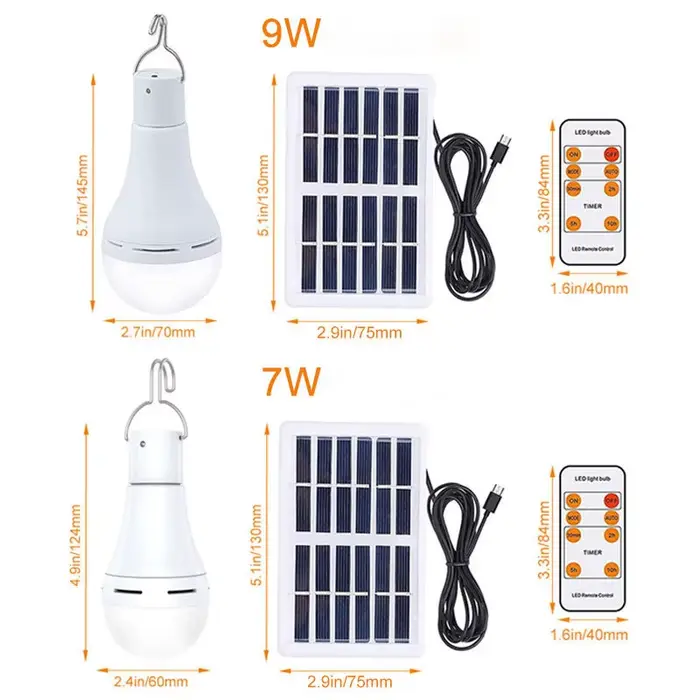 9/7W ampoule à énergie solaire lampe étanche lumière solaire pour télécommande extérieure USB lumièr