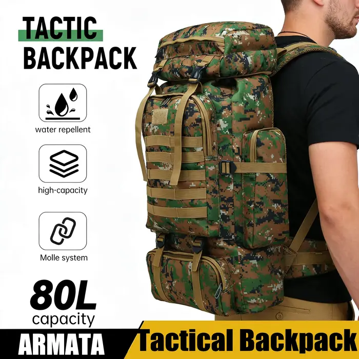 Sac à dos tactique de grande capacité 80L