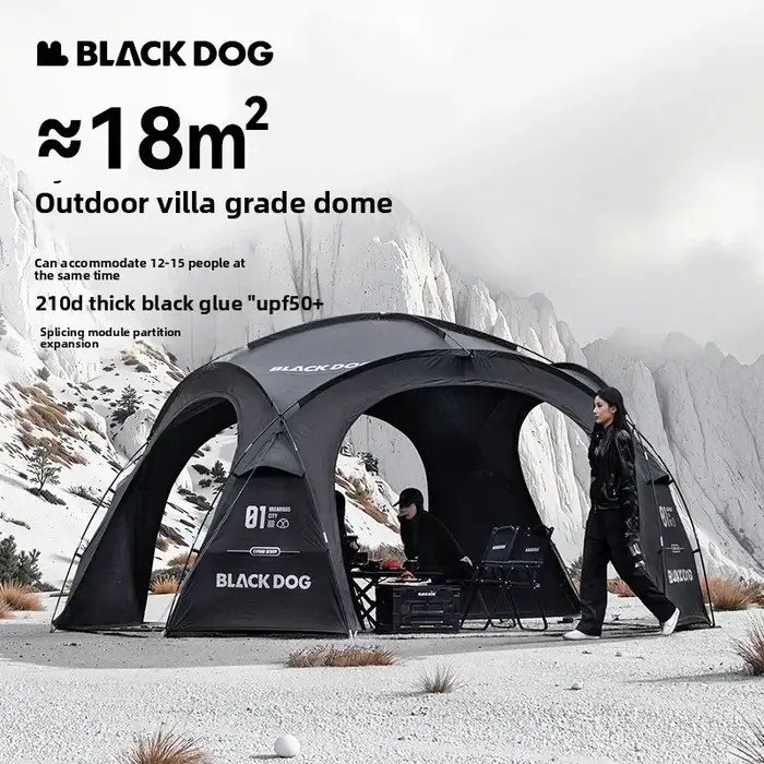 BLACK DOG Camping en plein air Camping étanche Portable tente familiale Expansion randonnée grande tente colle noire tente de luxe