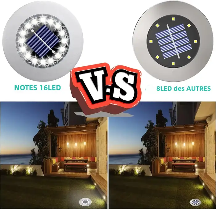 16 LED lumières solaires lumineuses au sol lumière LED solaire étanche extérieure pour voie jardin cour pelouse passerel