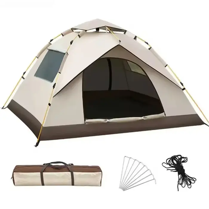 Tente de camping panoramique à installation automatique avec fenêtres et portes complètes