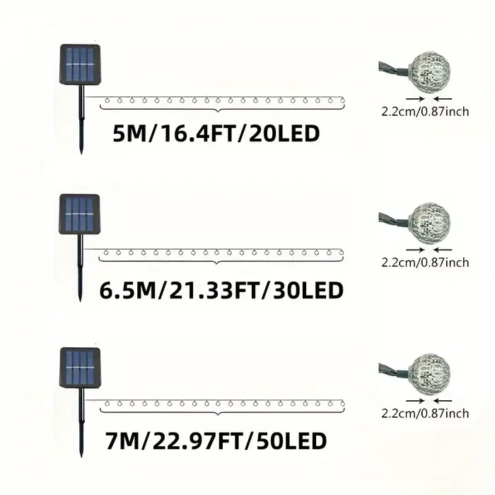 50/ 30/ 20 LED boule marocaine solaire chaîne lumières étanche 8 Modes pour jardin extérieur fête de