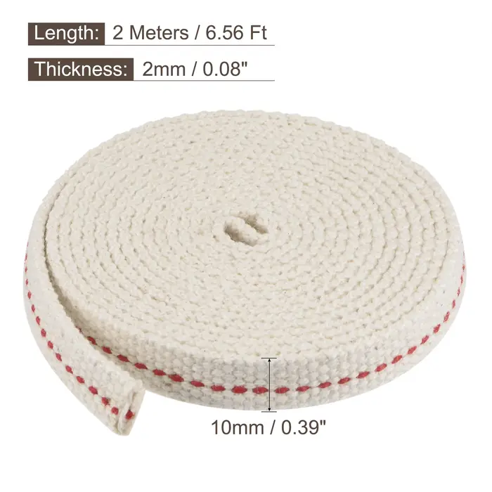 Mèche de lampe Kerosene en coton tressé, 2 mètres, noyau de mèche plat en coton pour la fabrication 