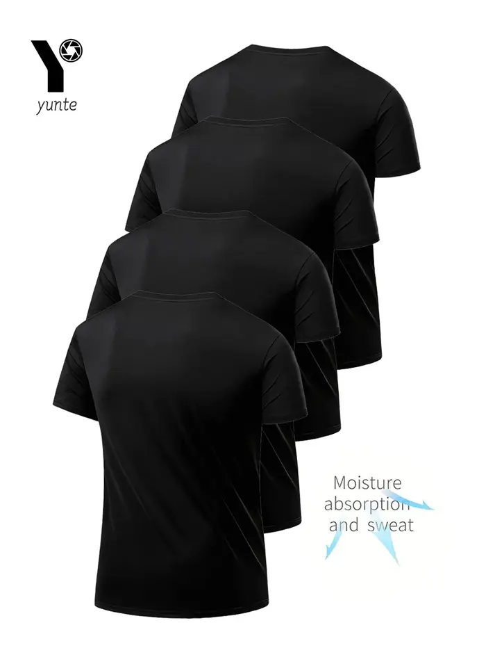 T-shirt col rond noir ultraléger pour hommes, séchage rapide, respirant, absorbant la sueur, adapté 