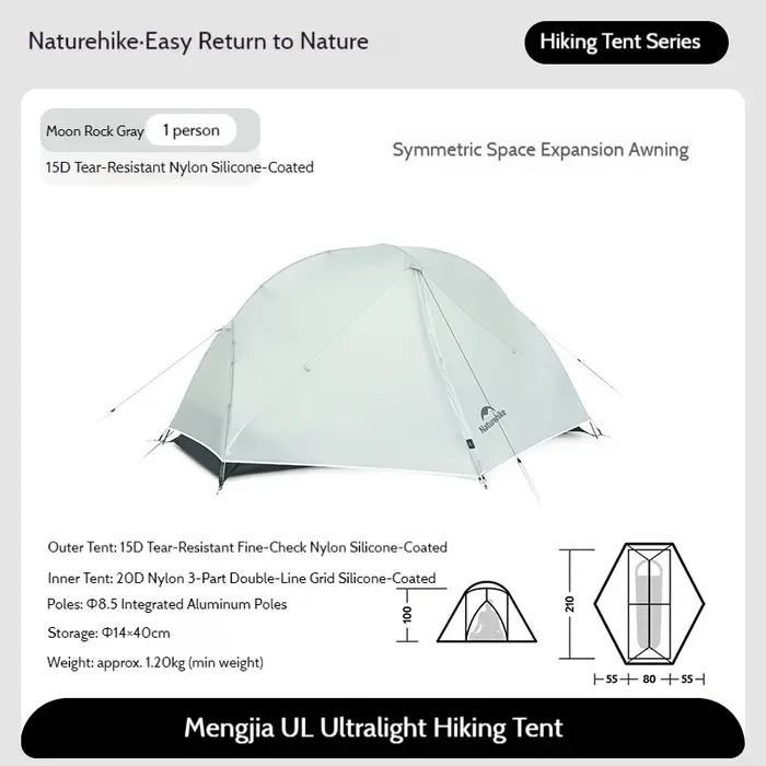 Natureifa-Tente de camping UL Mongar pour 1 à 2 personnes, nylon 15D, 3 saisons, étanche, ultralégèr