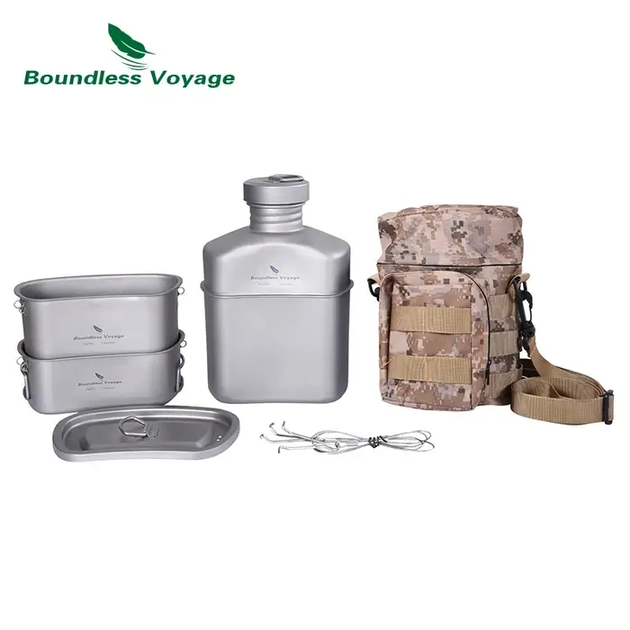 Cantine militaire en titane Voyage sans limites, avec sacs de Camouflage, ensemble de casseroles de