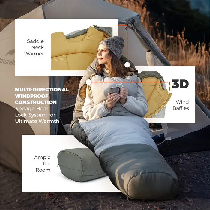 Sac de couchage momie Naturehike MG120 MG270 -2~5 ℃ Équipement de randonnée et de camping ultraléger en coton chaud et
