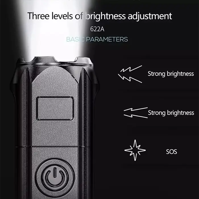 Lampe de poche LED puissante, torche Rechargeable par USB, Portable, Zoomable, pour Camping, 3 Modes