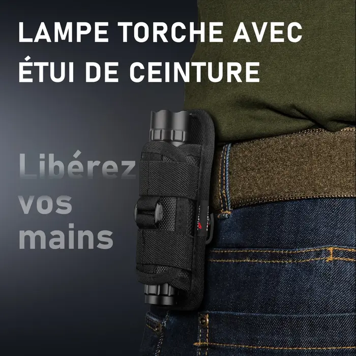 Lampe torche tactique UltraFire WF-501BX avec étui, puissante lampe torche LED de police de 1 200 lumens, rechargeable par USB de type C, pour les urgences quotidiennes