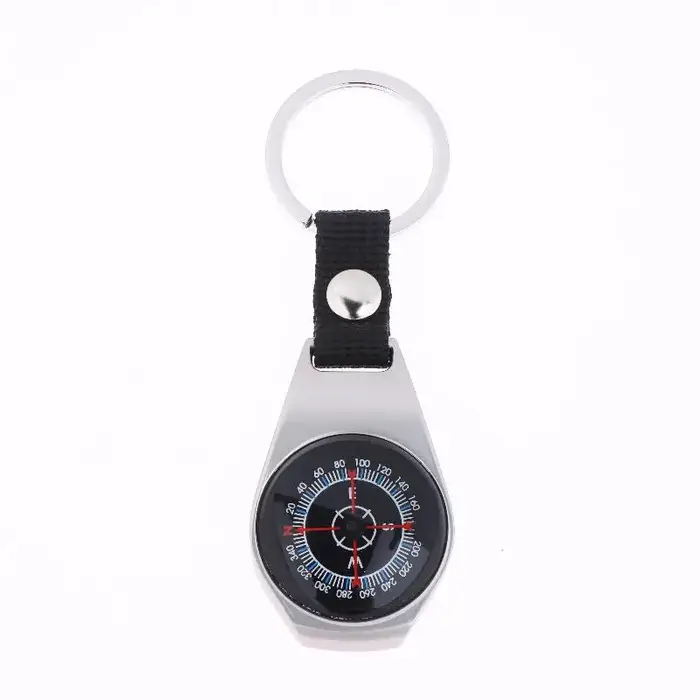 Accessoire de camping et de randonnée en plein air : porte-clés boussole en métal durable avec mousqueton.