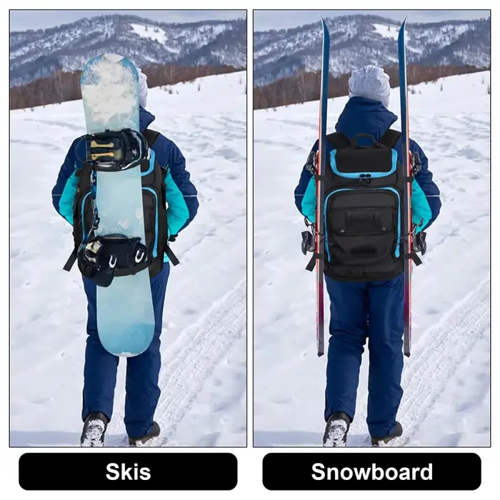 Sac à dos de voyage pour bottes de ski 50L grande capacité imperméable pour bottes de snowboard, casque, lunettes, support pour skis, séparation sec/humide