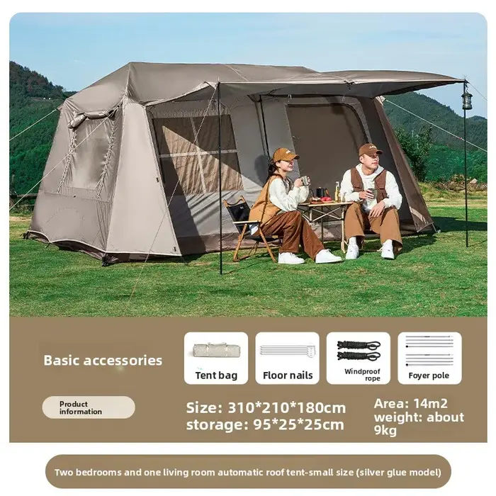 13 ㎡   Tente familiale de Camping en plein air à deux chambres pour 5 à 8 personnes, tente automatiq