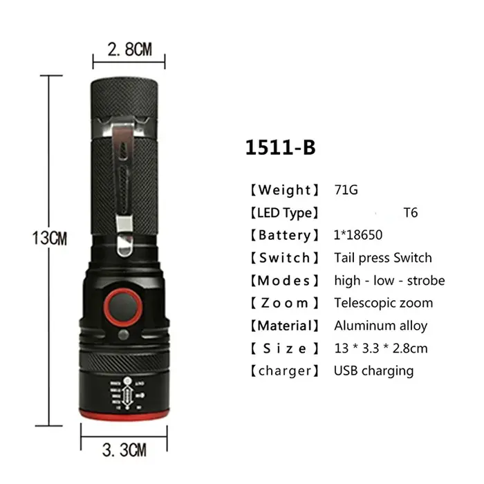 Lampe de poche LED aste en alliage