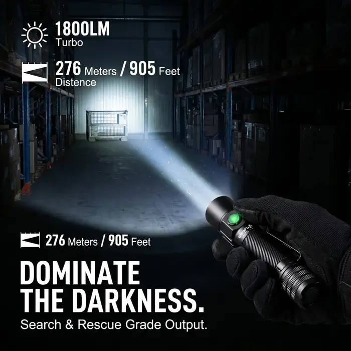 T5 Lampe Torche Tactique 1800 Lumens Double Interrupteur LED USB-C Rechargeable IP68 Police Sécurité EDC