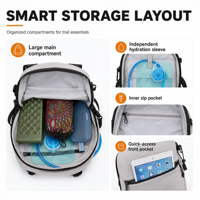 Sac à dos de randonnée 28L avec sac banane, léger, imperméable, sangle à coussin d'air, sac à dos multifonctionnel pour la randonnée en plein air et le camping
