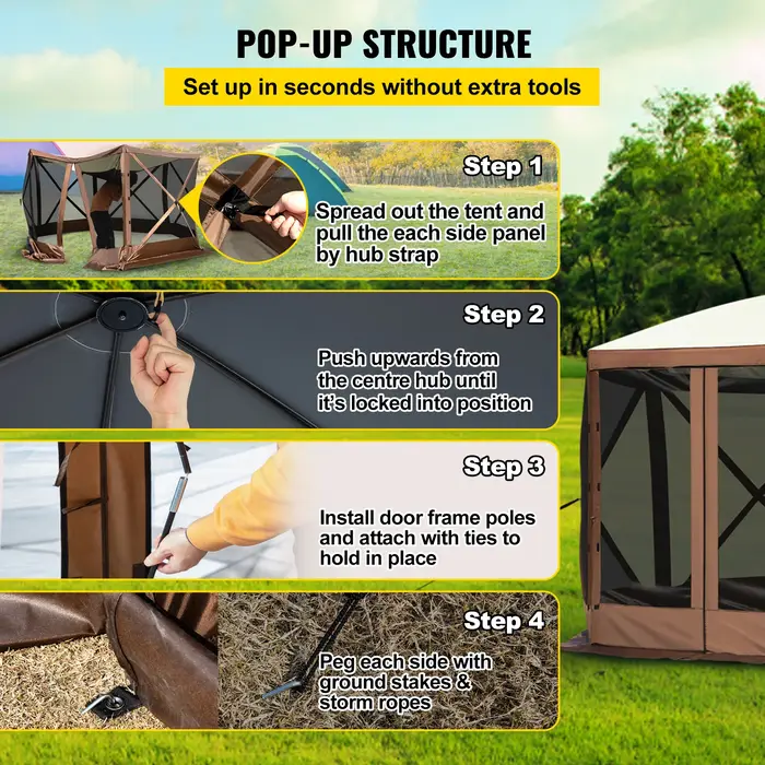 SucceBuy Gazebo de camping pop-up Abri auvent de camping 6 faces 12' x 12' Pare-soleil Tentes et auv