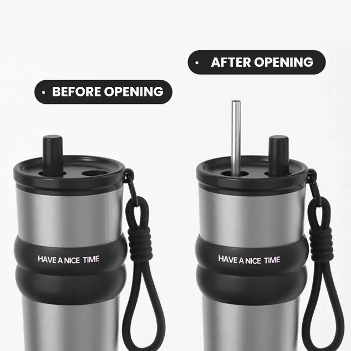 Bouteille isolée sous vide en acier inoxydable avec paille, Thermos anti-fuite pour chaud et froid, bouteille d'eau Portable pour les voyages et le sport