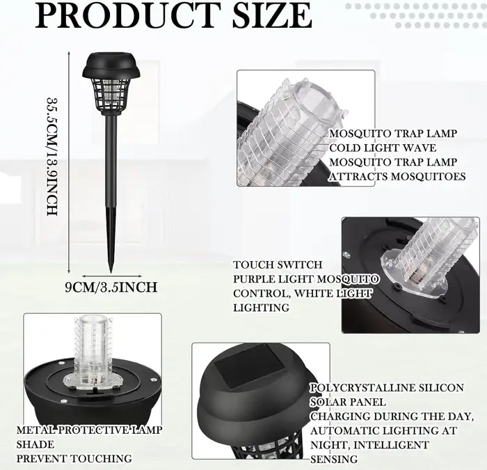 Lampe anti-moustiques solaire étanche 2 en 1 : éclairage et répulsif pour l'intérieur, l'extérieur, le jardin, la terrasse, la cour, le camping