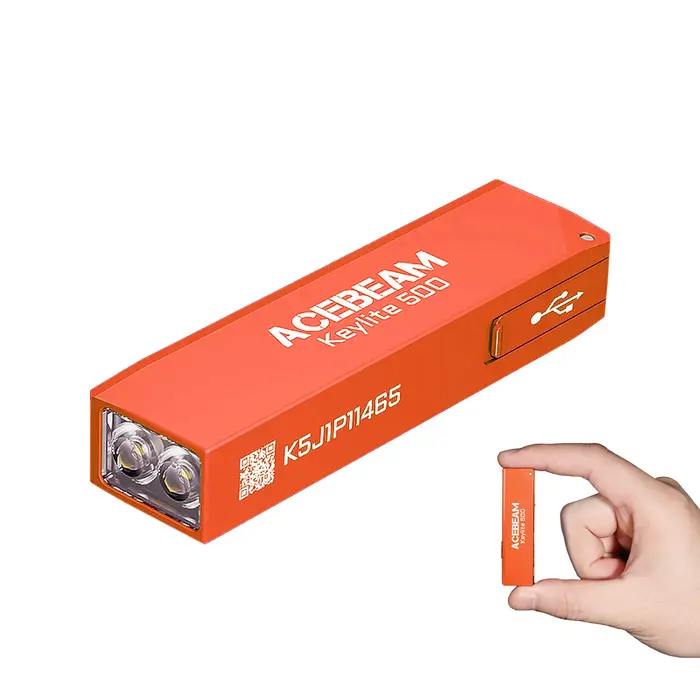 Lampe torche porte-clés ACEBEAM Keylite 500 EDC rechargeable avec mode stroboscopique d'autodéfense et double LED