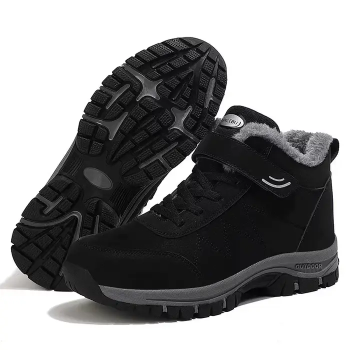 Bottes de neige épaisses doublées polaire pour hommes, chaussures d'hiver antidérapantes à semelle souple pour la montagne, chaussures en coton style papa, rétro artistique